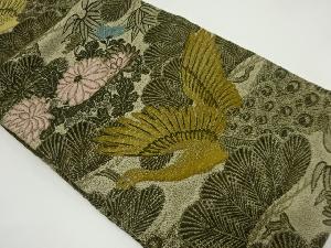 アンティーク　鳳凰に笠松・笹・菊模様織り出し丸帯（材料）